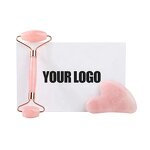 Jade Roller Gua Sha Set - Nephrite Rose Quartz Anti Aging Facial Massage Tool