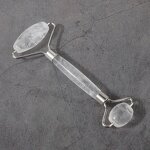Clear Jade Roller Gua Sha - Natural Crystal Quartz Facial Massage Set with Box