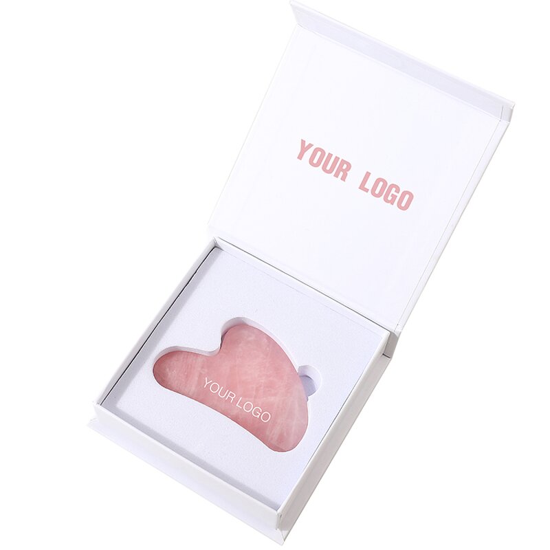 Pink Crystal Gua Sha Board - Rose Quartz Facial Scraping Tool with Box