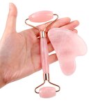 Jade Roller Gua Sha Set - Custom Green Rose Quartz Facial Body Neck Massager