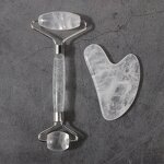 Clear Jade Roller Gua Sha - Natural Crystal Quartz Facial Massage Set with Box