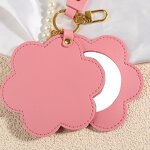 Makeup Mirror Manufacturer - Custom Logo Portable Travel Cosmetic Flower Design Pu Leather Small with Metal Keychain