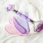 Gua Sha Tool Manufacturer - Heart Shape Imitated Jade Durable Pink Purple Glass Private Label for Body Neck Face