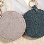 Keychain Mirror Manufacturer - Custom Logo Round Leather Car Bag Key Ring Pu Leather Travel Pocket Mirror