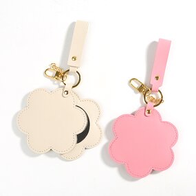 Makeup Mirror Manufacturer - Custom Logo Portable Travel Cosmetic Flower Design Pu Leather Small with Metal Keychain