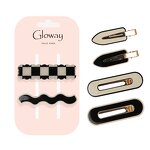 Hair Barrettes Manufacturer - Vintage Traceless Black White Checker Acetate Non Slip Metal Korean