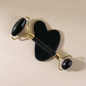 Gua Sha Set Manufacturer - Custom LOGO Natural Black Jade Stone Board Jade Roller and Facial Massage