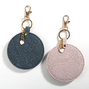 Keychain Mirror Manufacturer - Custom Logo Round Leather Car Bag Key Ring Pu Leather Travel Pocket Mirror