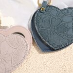 Keychain Mirror Manufacturer - Women Girls Portable Mini Heart-Shaped Cosmetic Compact Travel PU Leather