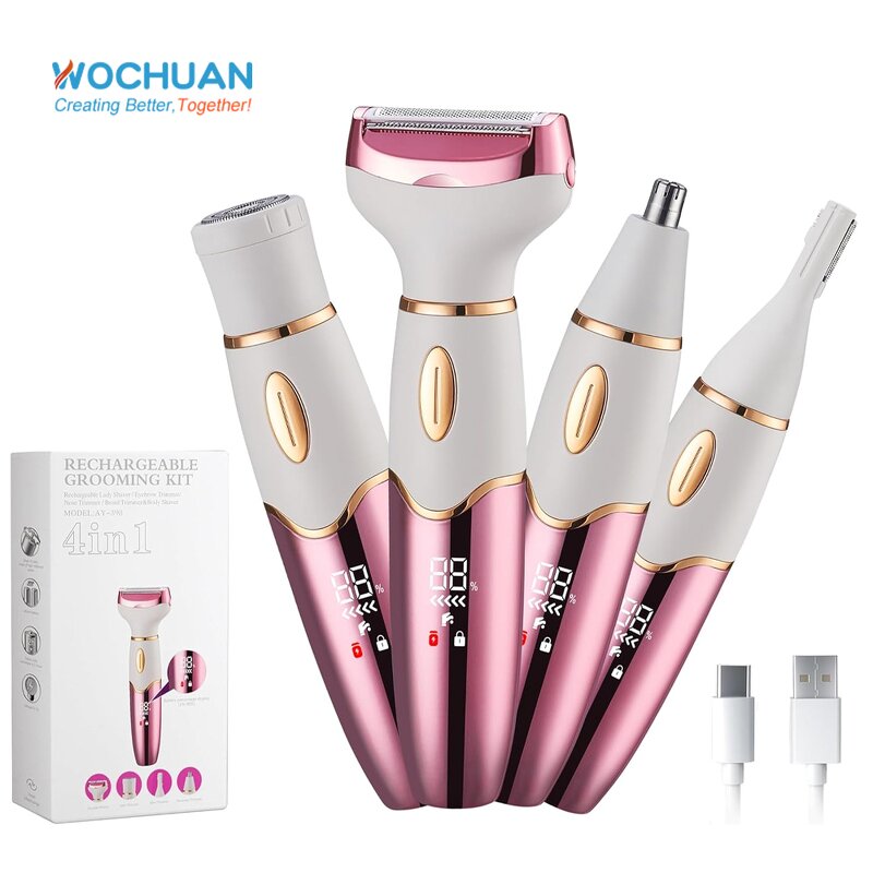 4 in 1 Lady Shaver - Rechargeable Waterproof Body Bikini Hair Trimmer Razor