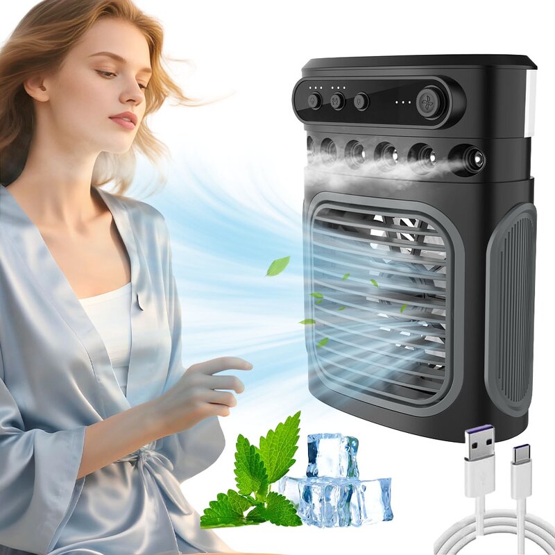 3 in 1 Mini Cooler Fan - USB LED Light Water Mist Desktop Humidifier Cooling Fan