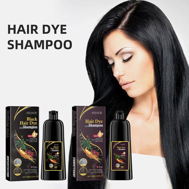 3 in 1 Hair Dye Shampoo - 100ml Instant Black Color DIY Herbal Coloring Care
