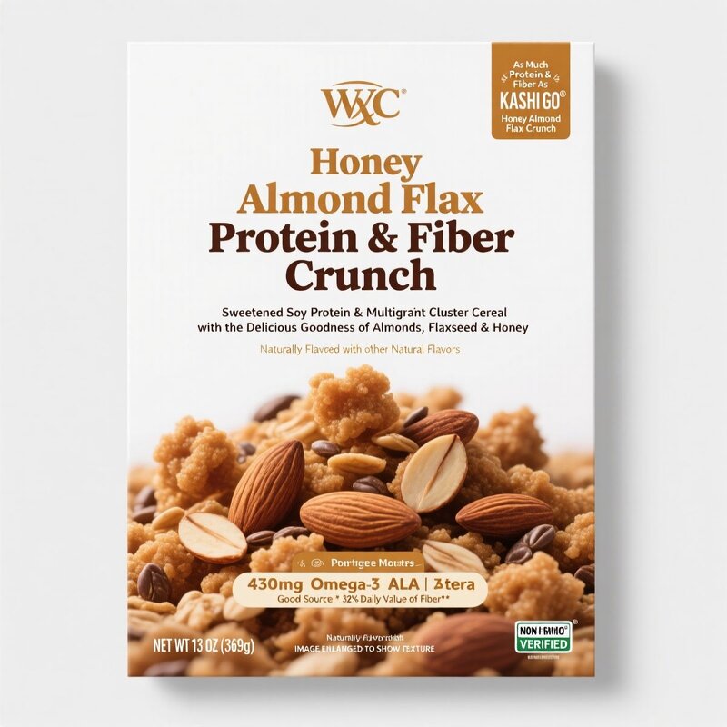 Protein Fiber Crunch Cereal - Small Batch Custom Honey Almond Flax Sustained Energy