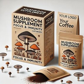 Organic Mushroom Coffee - Custom Logo All in 1 Chaga Lions Mane Cordyceps Slimming