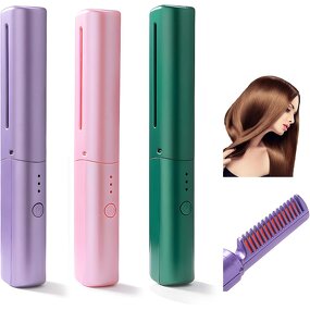 2-in-1 Hair Straightener - Wireless Negative Ion Curling Iron Non-Damaging Brush