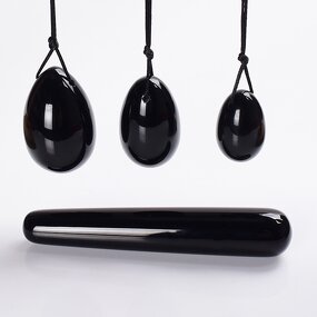 Obsidian Yoni Egg Set - 4pcs Drilled Gemstone Ben Wa Balls Kegel Tool