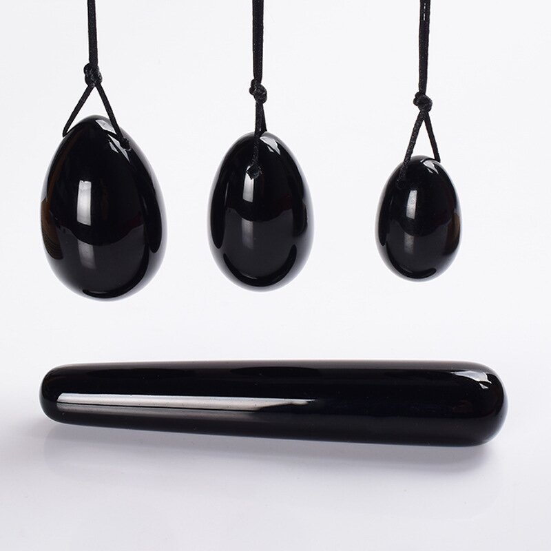 Obsidian Yoni Egg Set - 4pcs Drilled Gemstone Ben Wa Balls Kegel Tool