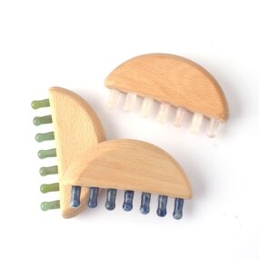 Wooden Gua Sha Comb - Trend Custom Scalp Massager Jade Stone Head Tool