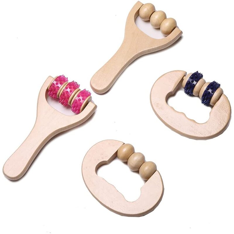 Wooden Therapy Roller - Handheld Face Body Neck Leg Cellulite Massage Tool