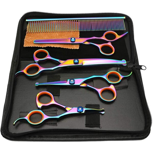Dog Grooming Scissors - Best Quality 3 Curved Pet Set with Comb Grooming Tool