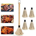 BBQ Mop Brush - Long Wooden Handle Cotton Fiber Head Oil Sauce Basting Tool
