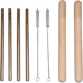 Gold Metal Straw - Wholesale Reusable Wood Case Drinking Bar Accessory Logo