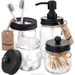Glass Bathroom Set - 4-Piece Eco-Friendly Soap Dispenser Jar Home Decor Tool