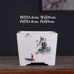 Ceramic Bonsai Pot - Indoor Ink Landscape Painting Flower Planter Decor Tool