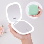 Travel Makeup Mirror - Rechargeable 1X/10X Magnification 3 Color Light Tool