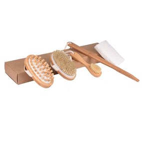 Boar Bristle Brush Set - Natural Dry Body Exfoliating Lymphatic Drainage Tool