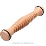 Wooden Foot Massager - Natural Ribbed Roller Body Massage Stick Organic Tool