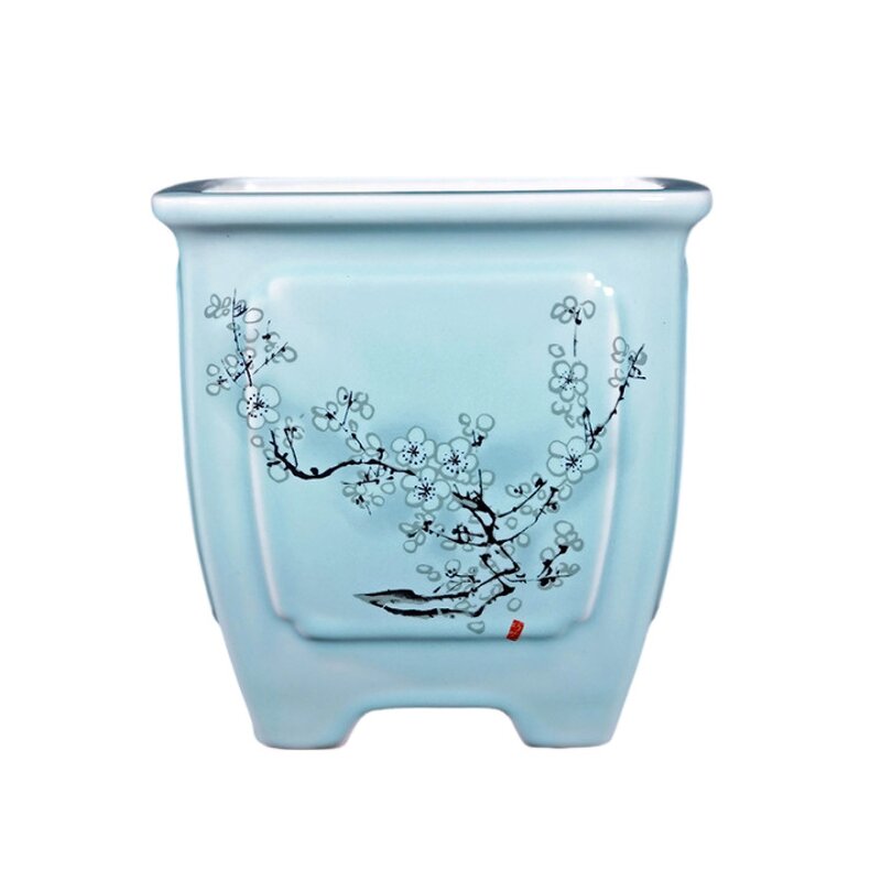 Chinese Ceramic Bonsai Pot - Large Rectangular Drainage Saucer Indoor Outdoor Tool