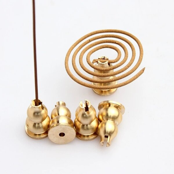 Brass Incense Burner - Gold Lotus Coil Stick Cone Holder Aromatherapy Tool