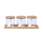 Glass Spice Jar Set - Modern Style with Bamboo Tray Kitchen Storage Tool