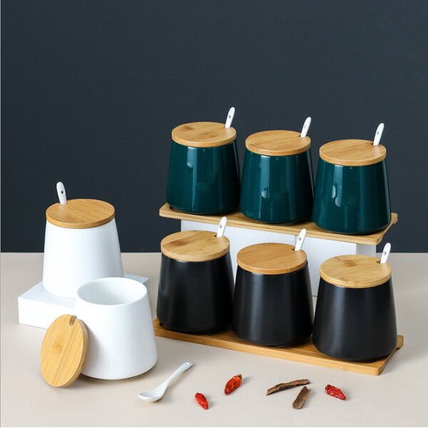 Ceramic Spice Jar Set - Modern Style Kitchen Spice Organizing Storage Tool