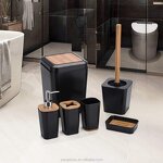 Bathroom Accessory Set - 6-Piece Plastic Wooden Hotel Home Storage Tool