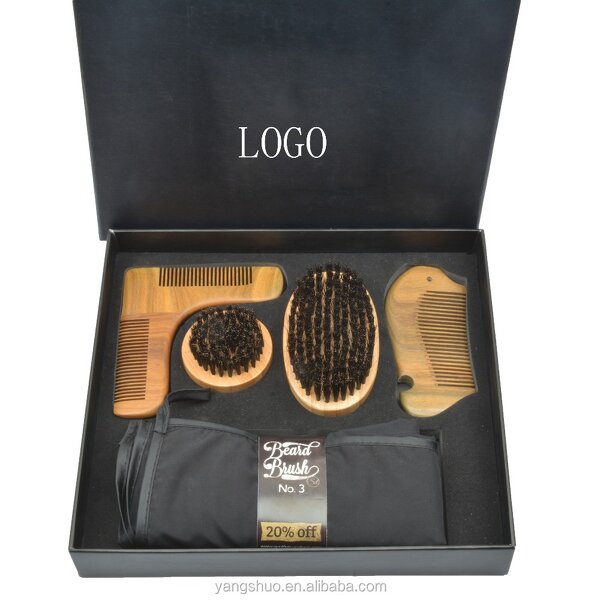 Beard Grooming Kit - Black Private Logo Bamboo Boar Bristle Men Tool Set
