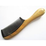 Buffalo Horn Comb - Handmade No Static Green Sandalwood Handle Rounded Tool