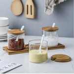 Glass Spice Jar Set - Modern Style with Bamboo Tray Kitchen Storage Tool