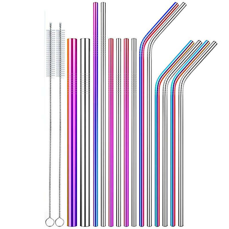 Metal Straw Set - Colorful Reusable Stainless Steel Smoothie Drinkware Tool