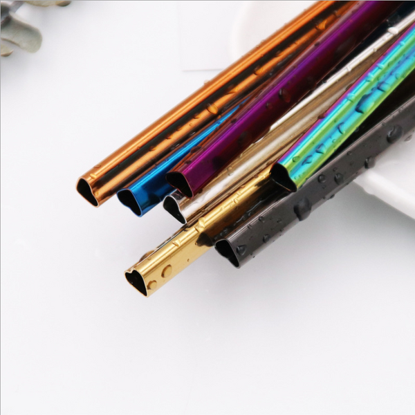 Metal Drinking Straw - Custom Logo Heart-Shaped Stainless Steel Brush Bag Tool