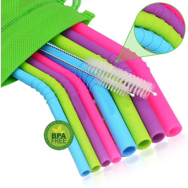 Silicone Straw - Reusable 2 Size Flexible Smoothie Tumbler BPA-Free Tool
