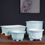 Ceramic Flower Pot - Rectangular Square Drainage Hole Home Office Desk Decor Tool