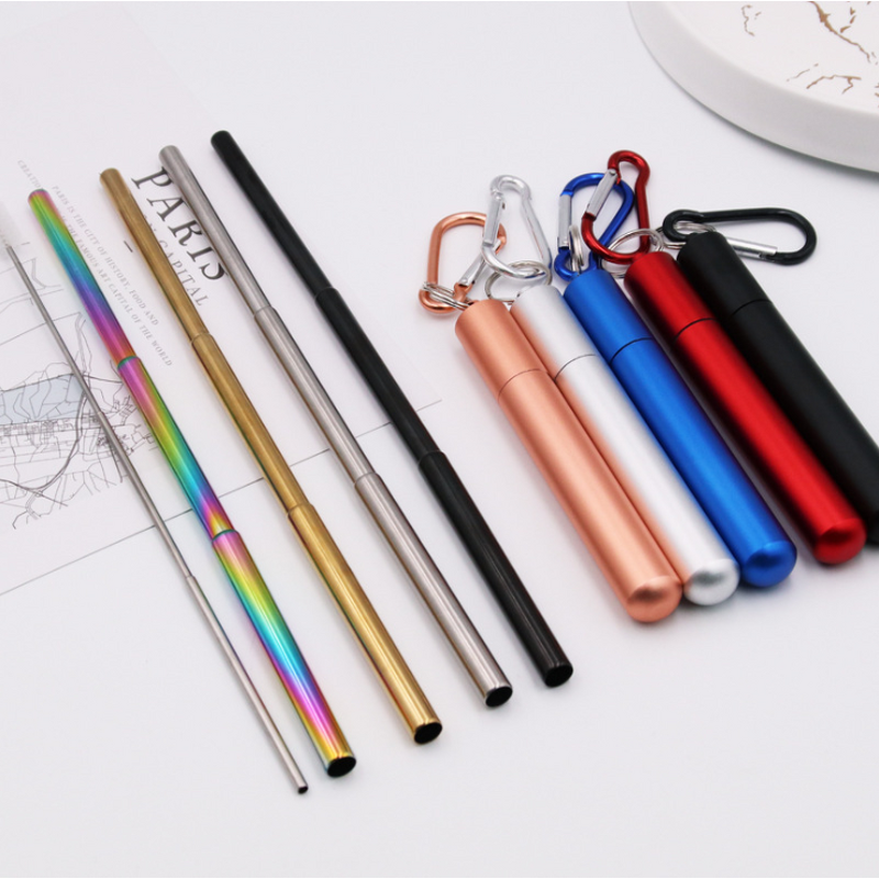 Telescopic Straw Set - Aluminum Case Stainless Steel Reusable Bar Accessory