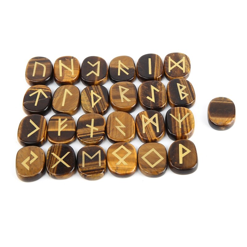 Crystal Rune Stone Set Manufacturer - Tiger Eye Natural Wicca Energy Reiki Tumbled Engraved