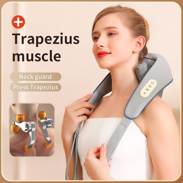 6-Head Neck Shoulder Massager - Hot Portable Rechargeable Shiatsu Heating Therapy Tool