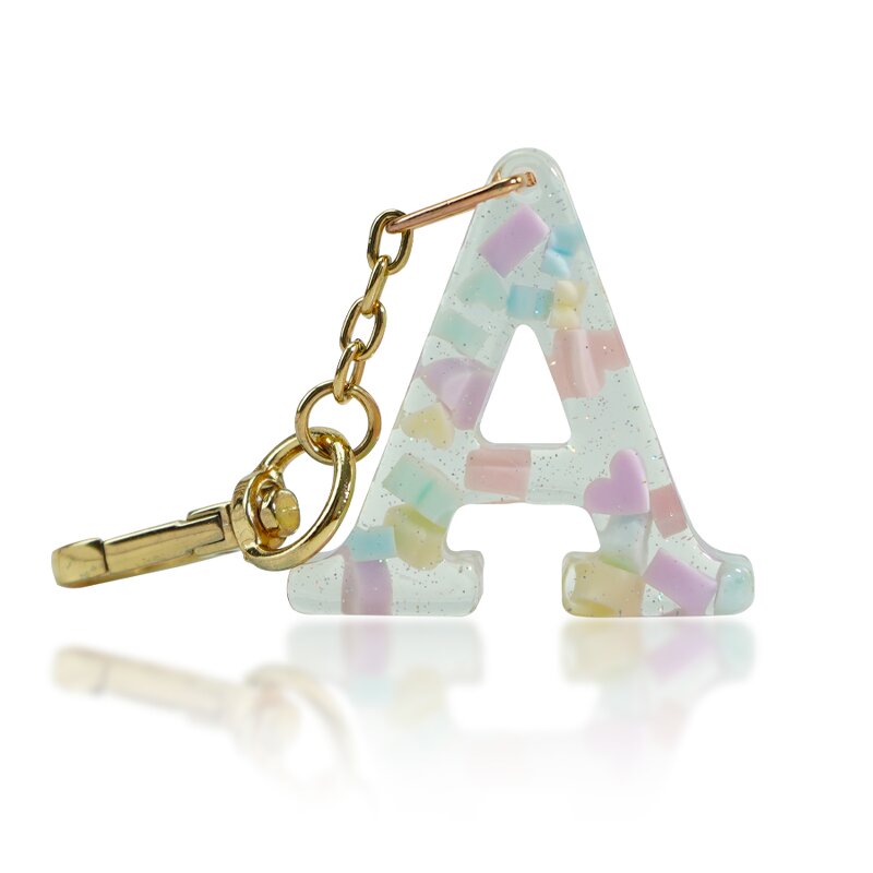Resin Initial Keychain - 26 Letters Personalized Monogram Gold Hardware Charm