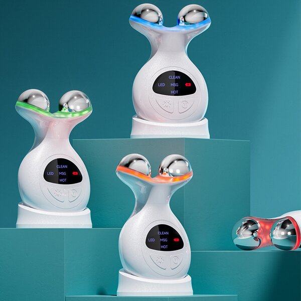 LED Light Therapy Massager - 7 Color Vibration Microcurrent Neck Face Lifting Tool