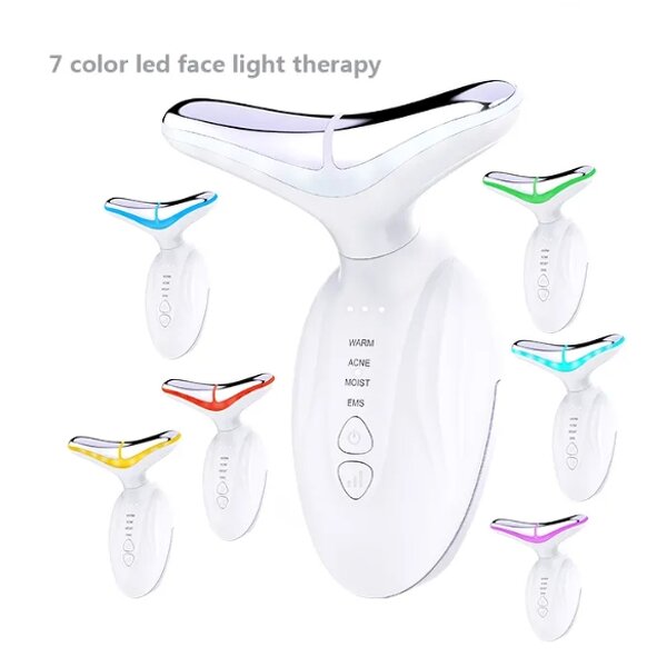 LED Facial Light Therapy Device - 7 Color EMS Face Neck Lifting Massager