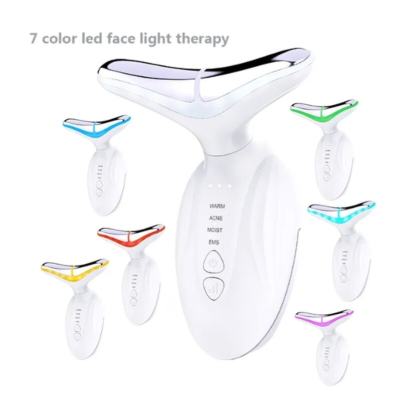 LED Facial Light Therapy Device - 7 Color EMS Face Neck Lifting Massager